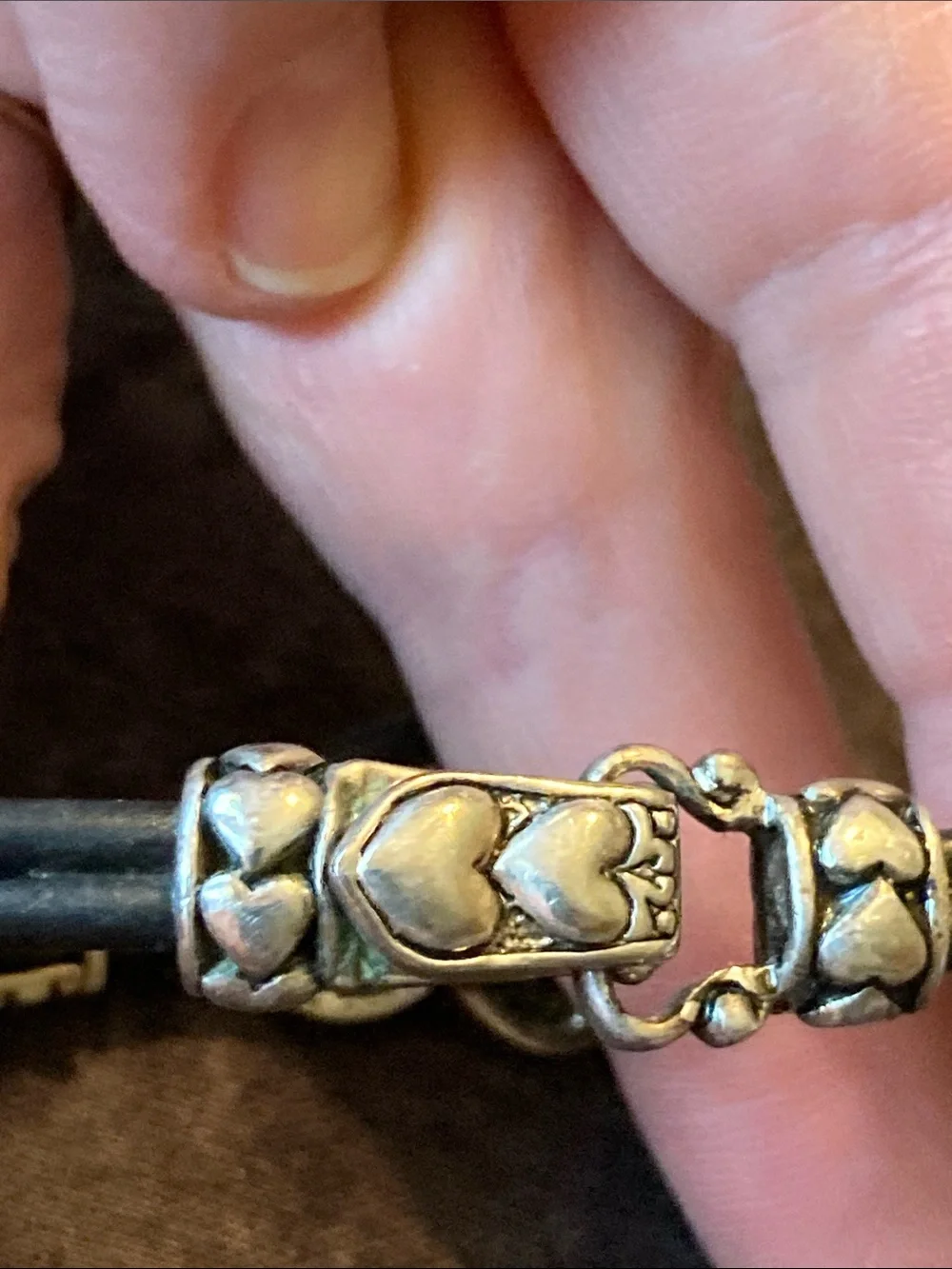 Handcrafted Black Corded Bracelet with Silver Tone Heart Accent